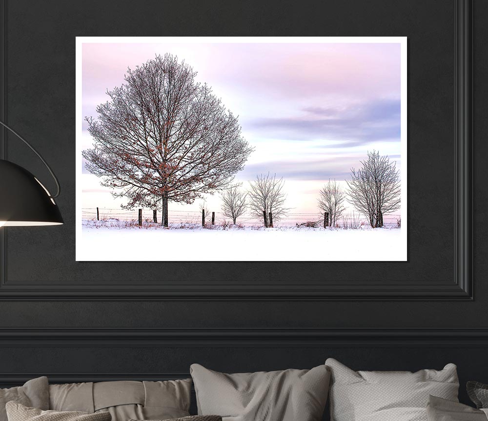 Trees And Fence Winter Print Poster Wall Art