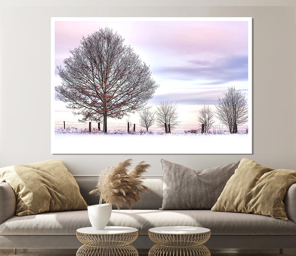 Trees And Fence Winter Print Poster Wall Art