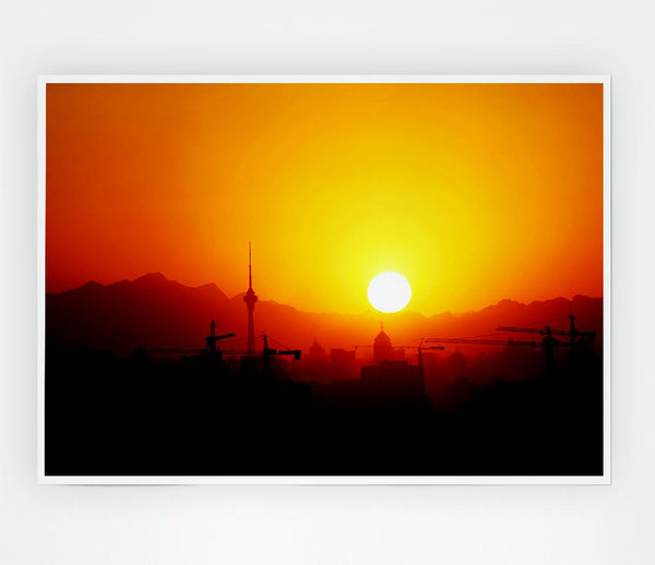 Blazing Sun Over The Harbour Print Poster Wall Art