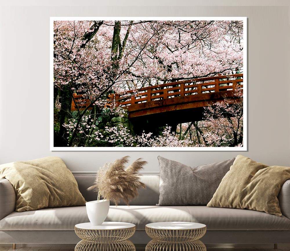 Cherry Blossom Bridge Print Poster Wall Art