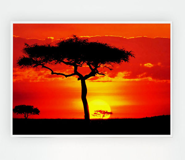 Glowing Orange African Tree Print Poster Wall Art