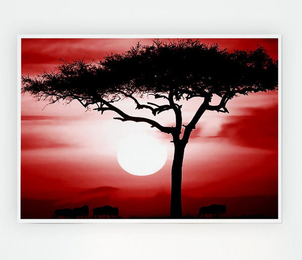 African Safari Red Print Poster Wall Art