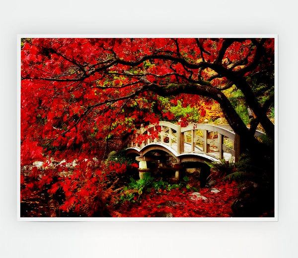 Bridge Over The Red Tree River Print Poster Wall Art