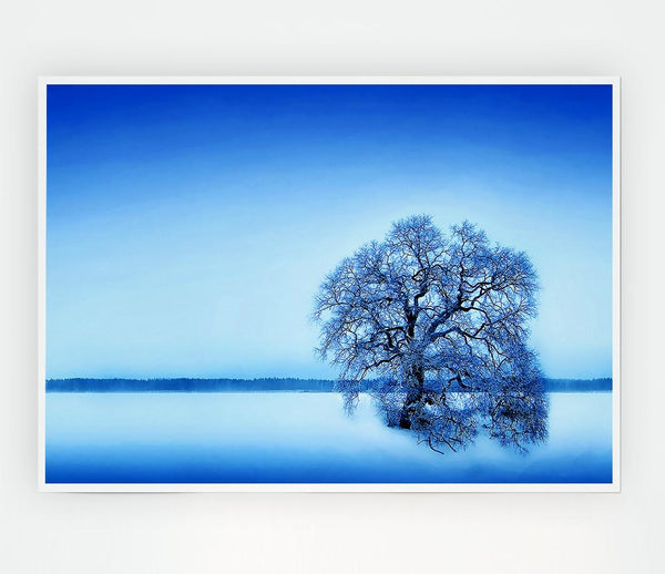 Blue Winter Tree Print Poster Wall Art
