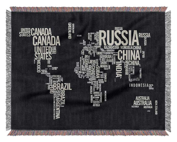 World Map Typography Woven Blanket