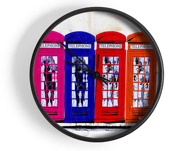 Colourful Telephone Boxes Clock - Wallart-Direct UK