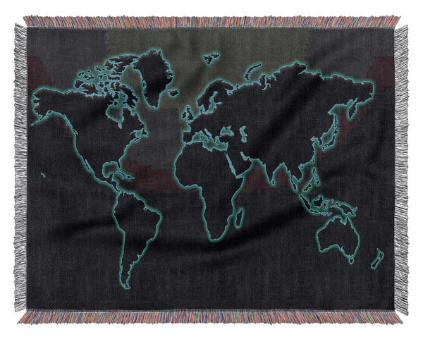 Black World Map Woven Blanket