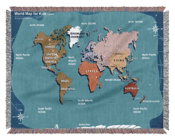 World Map For Kids Woven Blanket
