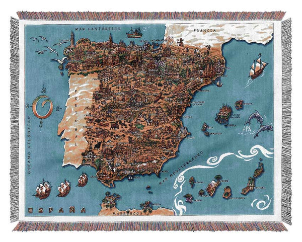 Spanish Map Woven Blanket