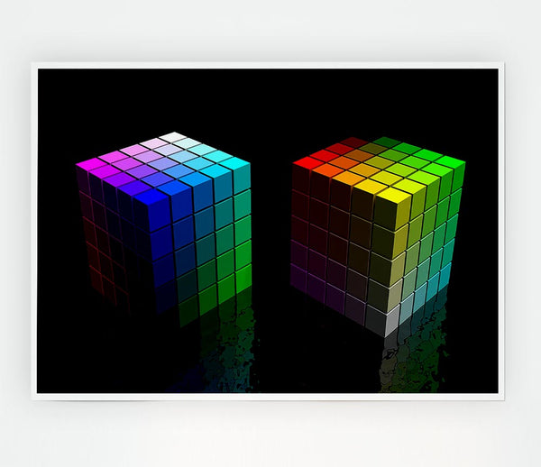 Colourful Cubes Black Print Poster Wall Art
