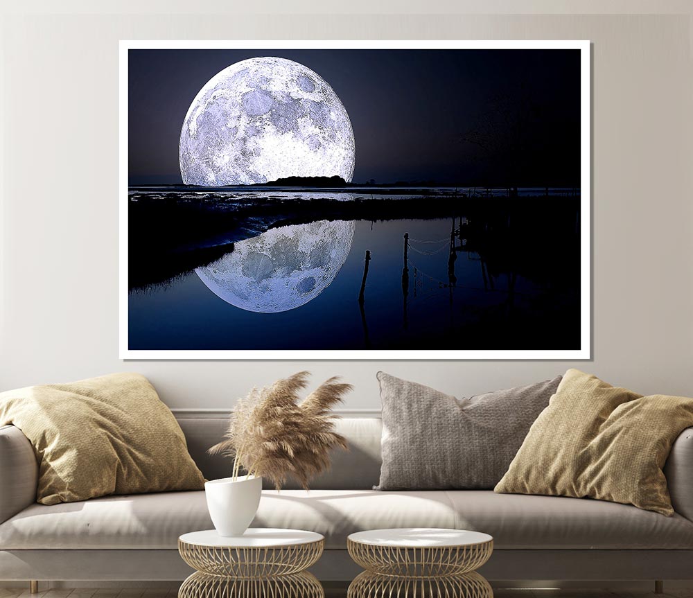 Full Moon Reflection Print Poster Wall Art