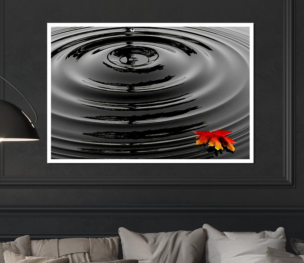 Water Ripple Red Leaf Print Poster Wall Art