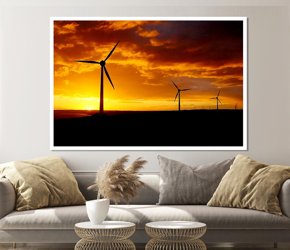 Windmills At Sunlight Print Poster Wall Art