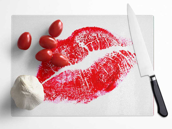 Red Lipstick Mark Glass Chopping Board