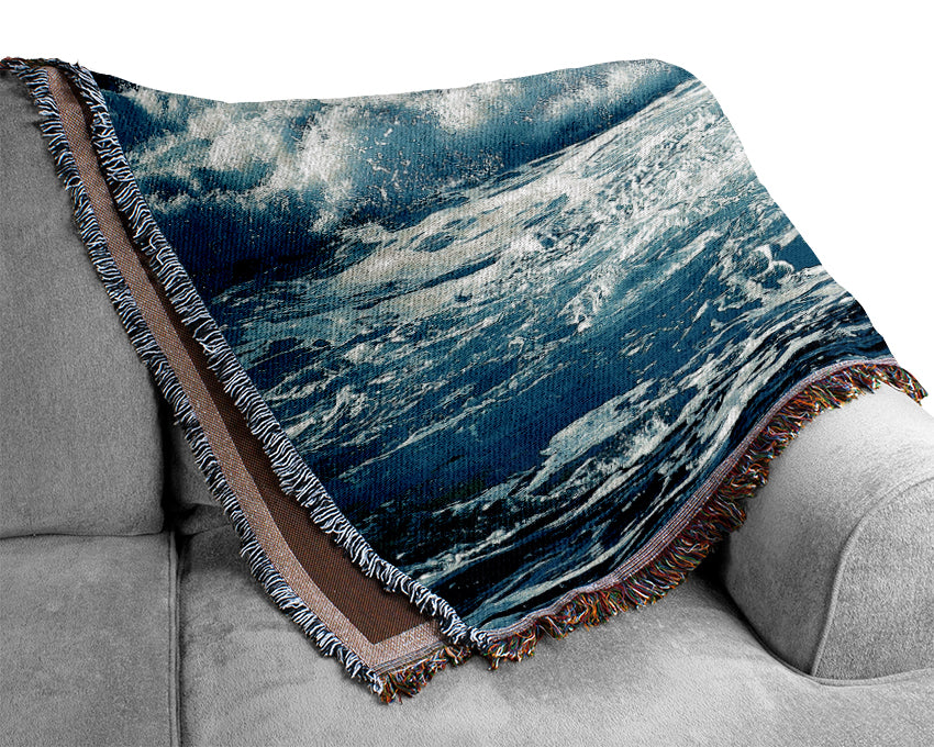 Waves Crashing On Rocks Woven Blanket