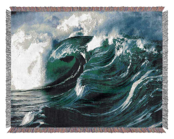 The Green Crashing Waves Woven Blanket