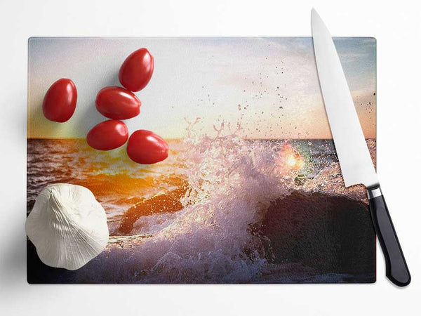 Crashing Waves In The Sunset Glass Chopping Board