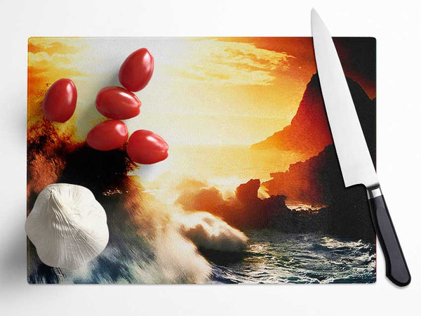 Clash Of The Sunset Waves Glass Chopping Board