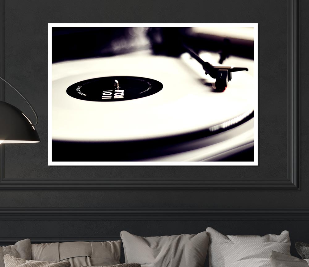 Vinyl Record Player Black And White Print Poster Wall Art