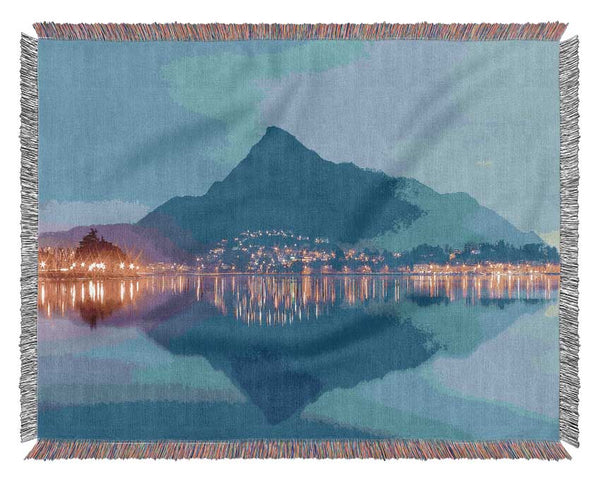 The Blue Mountain Reflects In The Tranquil Ocean Woven Blanket
