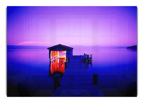 Tranquil Lake Boat House Purple