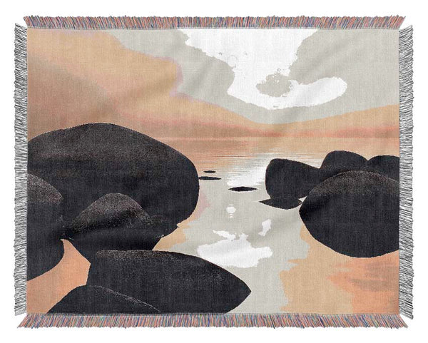 Tranquil Ocean Rocks Woven Blanket