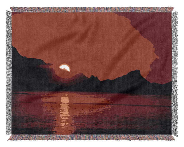 Vibrant Red Ocean Sunset Woven Blanket