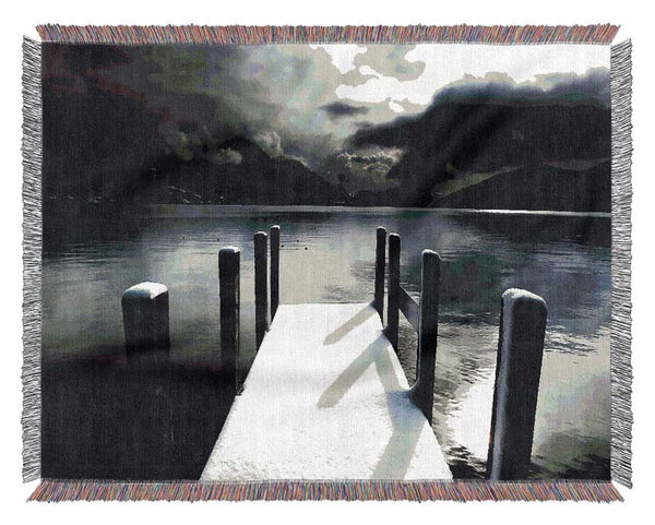Tranquil Mountain View Lake Side Woven Blanket