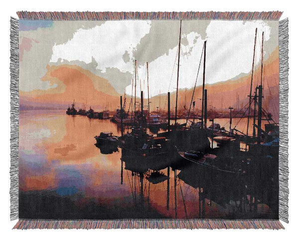 The Harbour At Sunset Woven Blanket