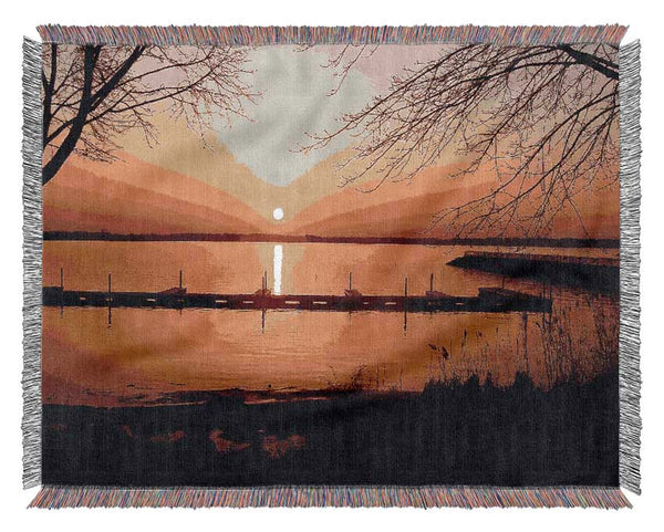 Tranquil Lake Sunrise Woven Blanket