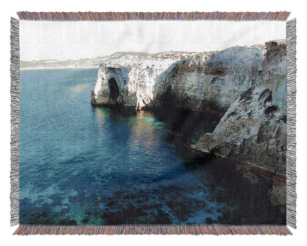 White Ocean Rocks Woven Blanket