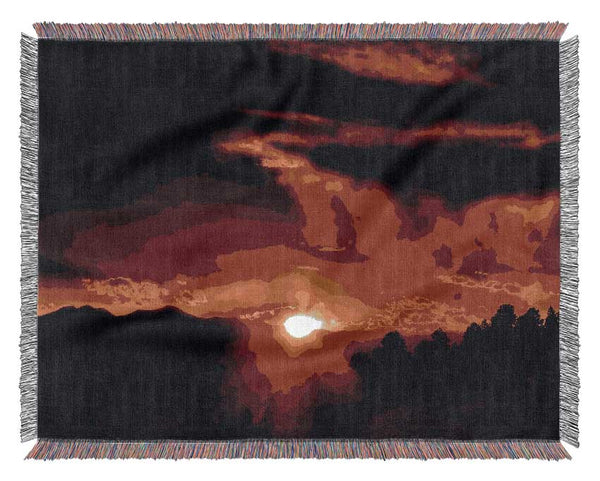Vibrant Red Sun Clouds Woven Blanket
