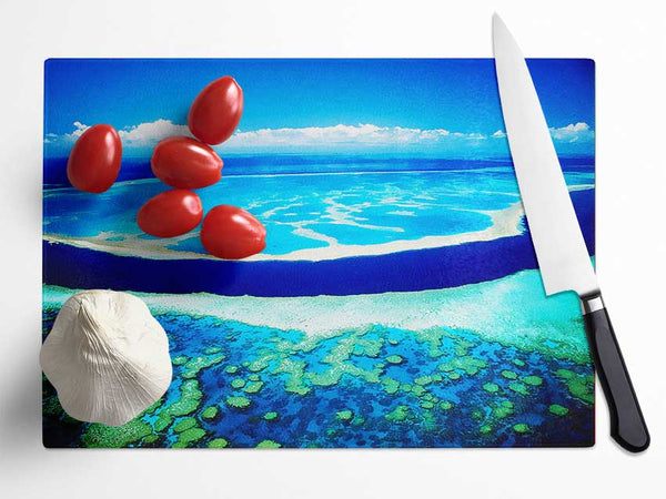 Ariel View Of The Turquoise Ocean Glass Chopping Board
