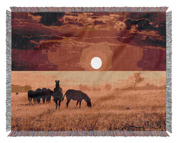 Zebras In The African Sun Woven Blanket