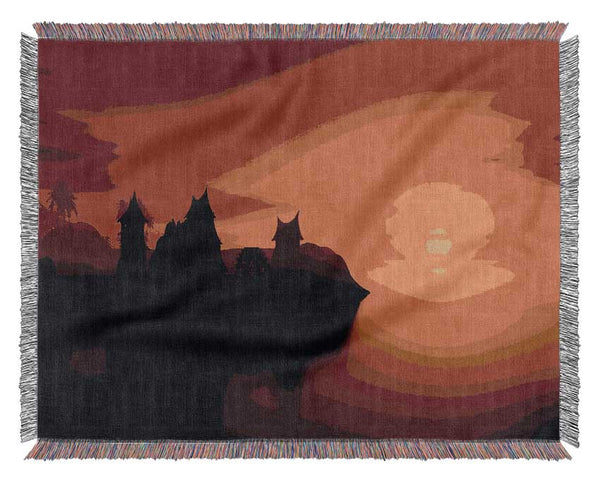 Sunset Village By The Sea Woven Blanket