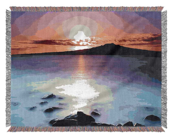 Sunset On The Tranquil Ocean Woven Blanket