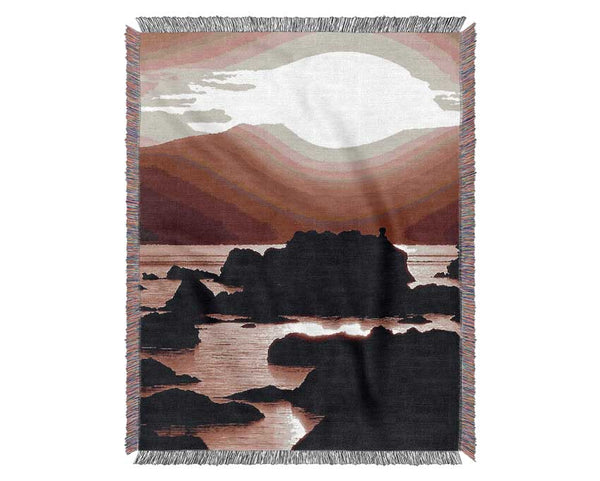 The Suns Mauve Ocean Rocks Woven Blanket