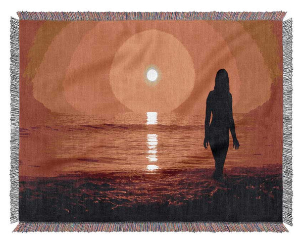 The Goddess Of The Orange Ocean Sun Woven Blanket