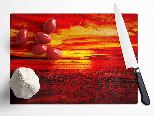 The Pebbled Beach Red Glass Chopping Board