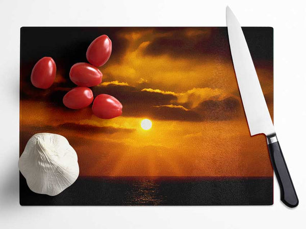Golden Sun Rays Through The Clouds Glass Chopping Board