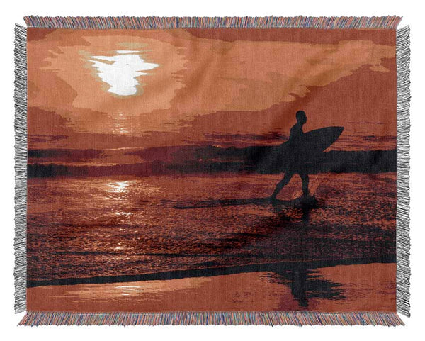 Surfers Stunning Orange Ocean Woven Blanket