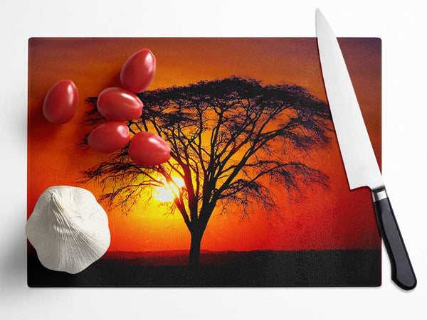 Sunset Through The Trees Glass Chopping Board