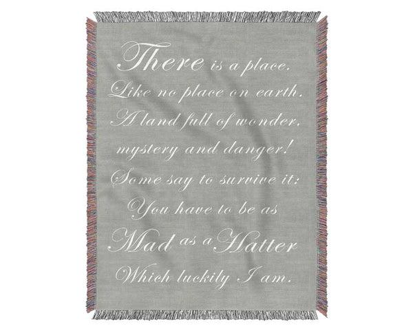 Alice In Wonderland As Mad As A Hatter Grey White Woven Blanket