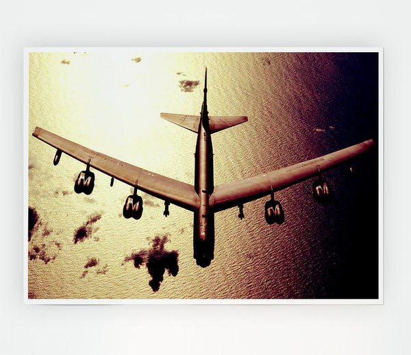 War Plane Over The Ocean Print Poster Wall Art