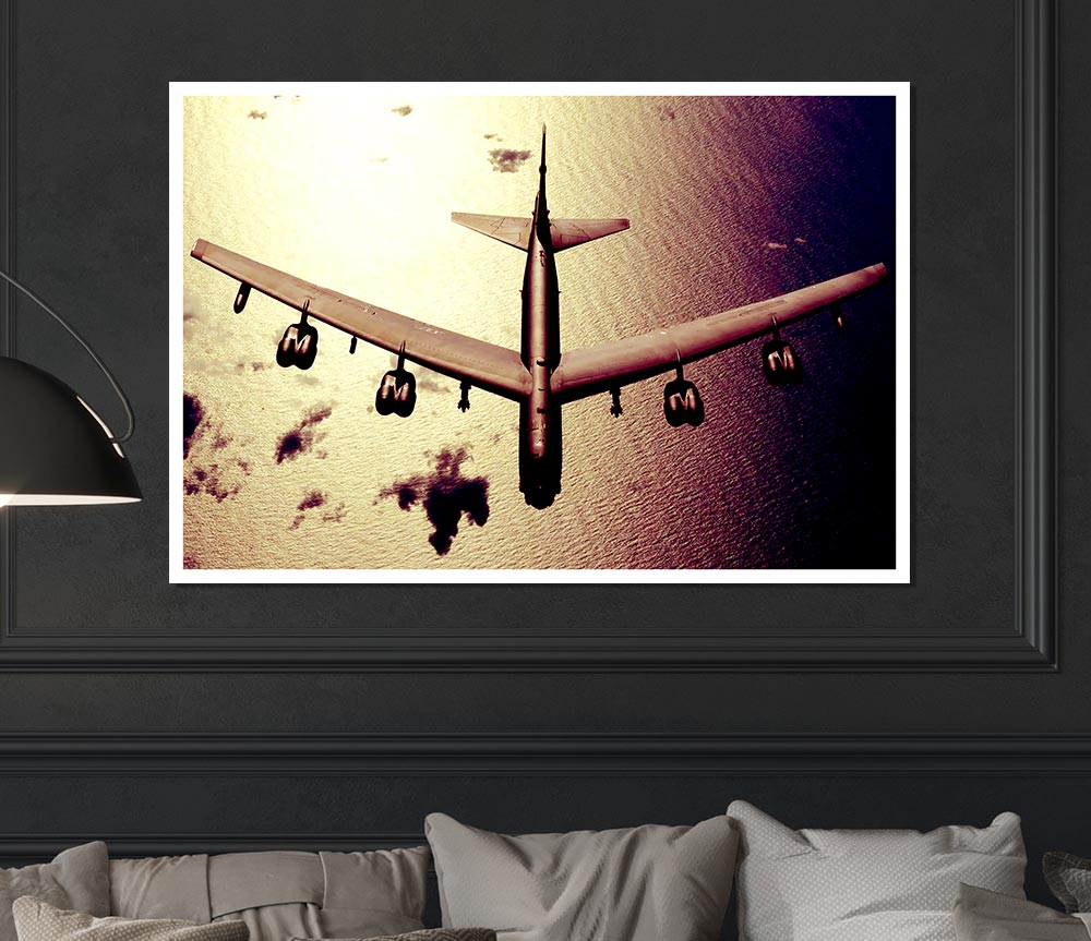 War Plane Over The Ocean Print Poster Wall Art