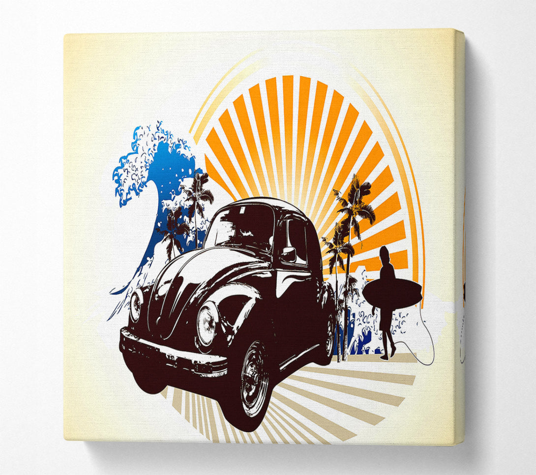 A Square Canvas Print Showing Vintage Volkswagen Beetle Square Wall Art