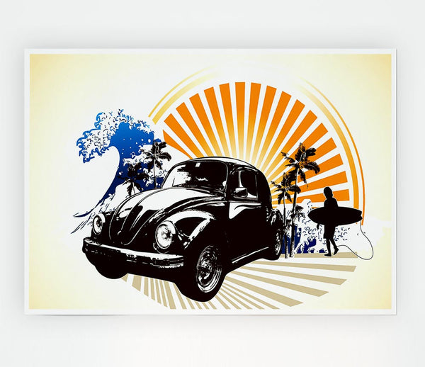 Vintage Volkswagen Beetle Print Poster Wall Art