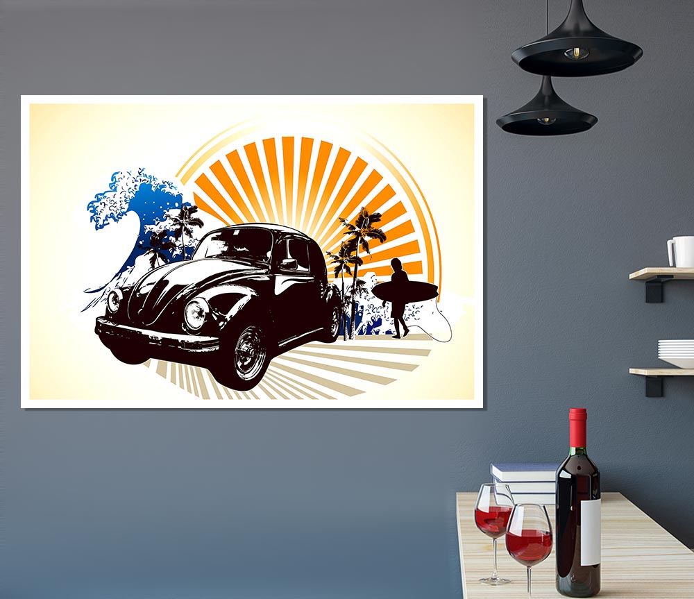 Vintage Volkswagen Beetle Print Poster Wall Art