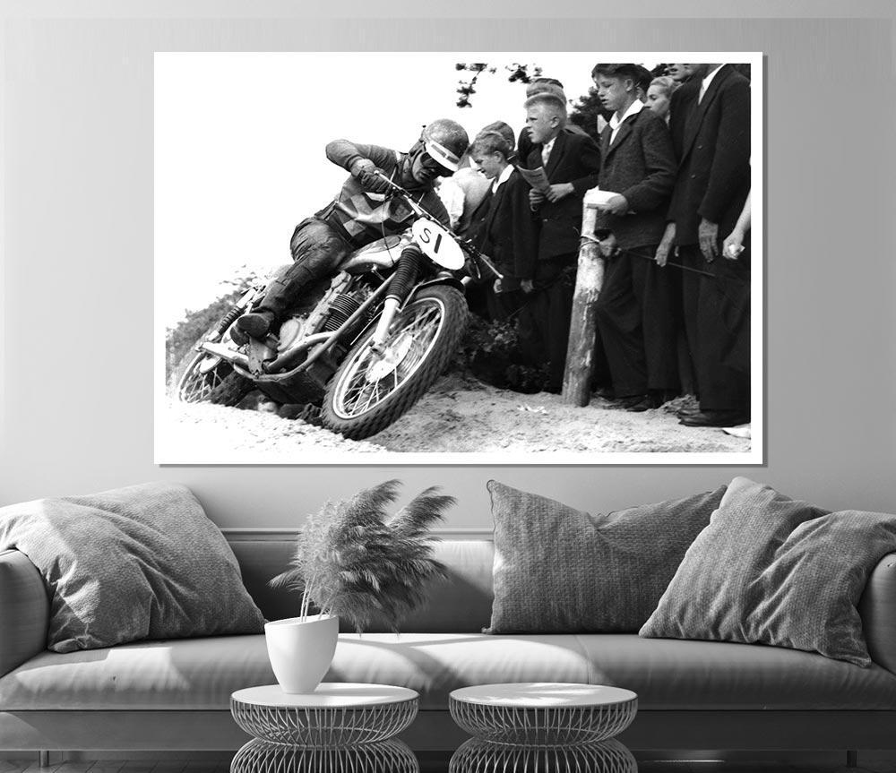 Vintage Motorcross Crowd Number One Print Poster Wall Art