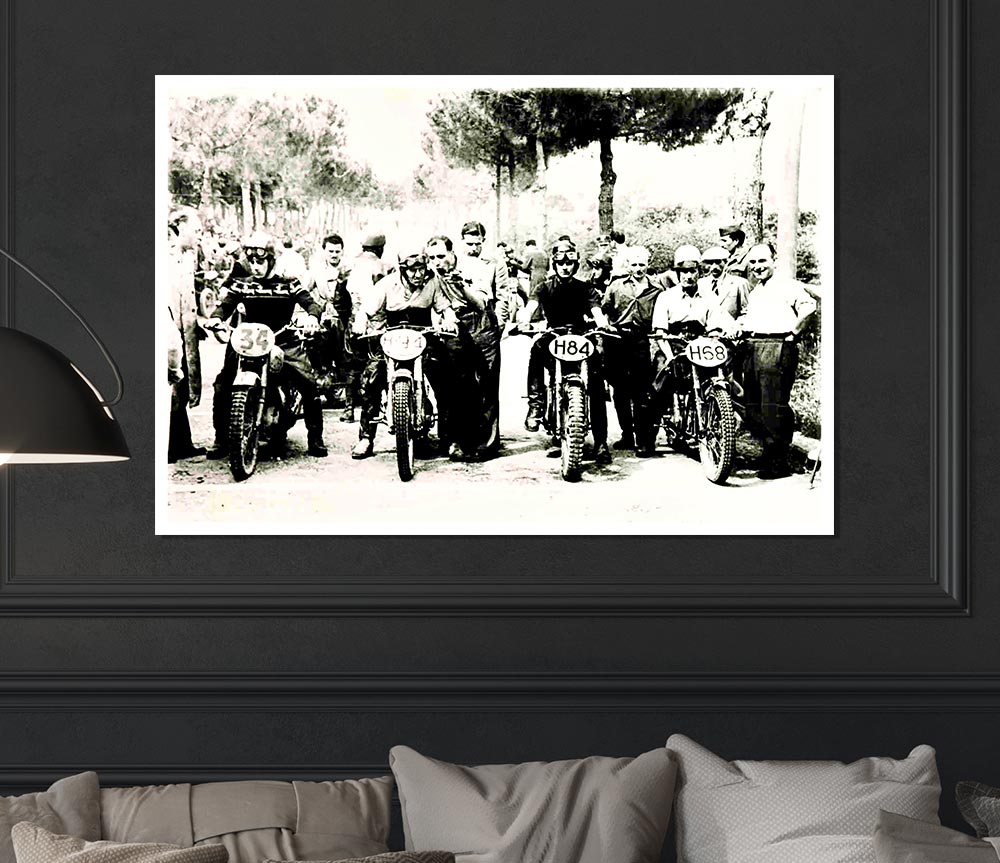 Vintage Motorcross Before The Gun Print Poster Wall Art